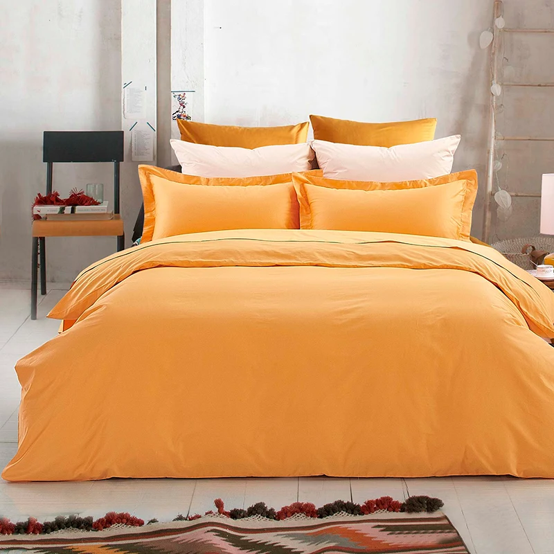 Hotel Plain Orange Bed Linen 100% Cotton King Bed Sheets Sets Wholesale 4 Pieces Hotel Flat Bed Sheets