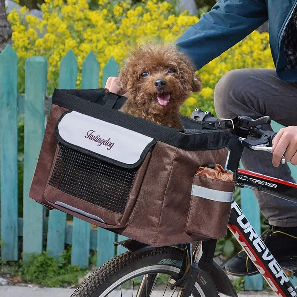 Pet Bike Basket Bag Bicycle Front Carrier Pet Dog Carrier Travel Seat Bag for Travel Accessories Brown Under 13.2lbs
