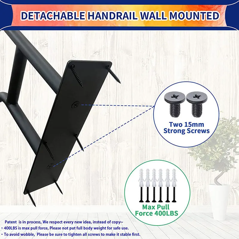 Factory Custom Black Powder Coated Non-Slip Metal Steel Pipe Outdoor Step Stairs U-Shape Wall Mounted Handrails