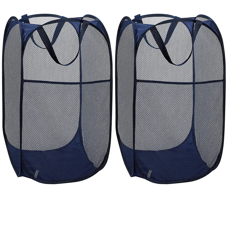 Household Mesh Dirty Wash Basket Collapsible Portable Clothes Carry Handle Washing Mesh Storage Bag