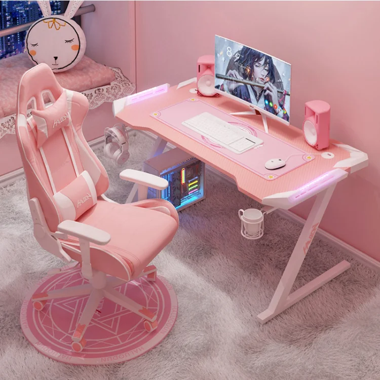 Cheap Desk Computer  LED Gaming Table Gamer Desktop  Computer Desk  rgb Pink gaming desk