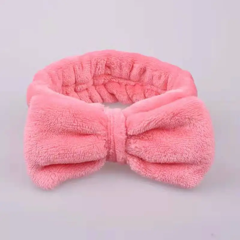 Customized Solid Color Fluffy Elastic Princess Bow Headbands For Washing Face
