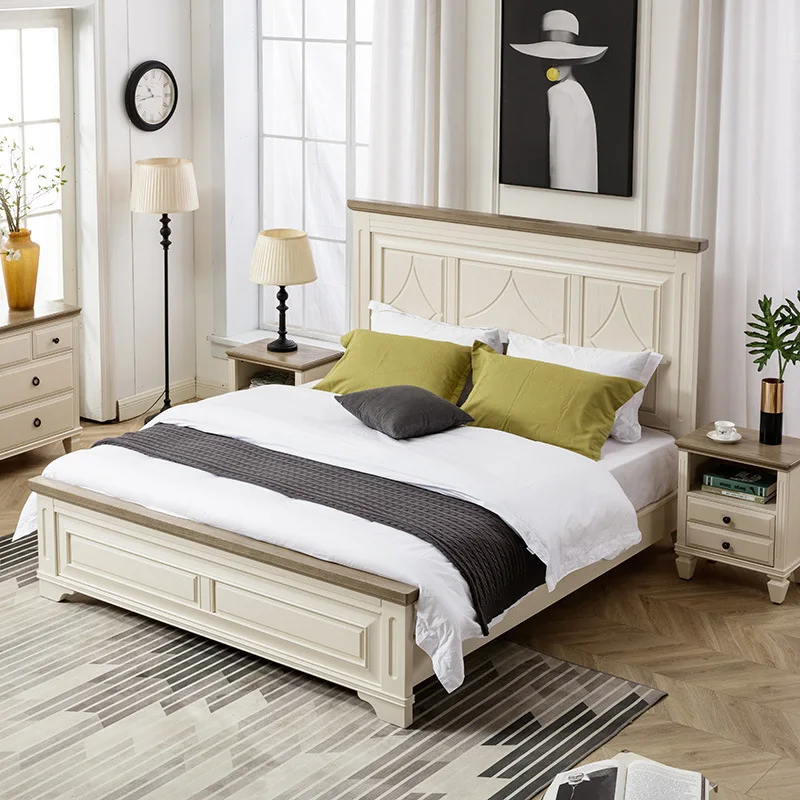 Bedroom Furniture French Country Style Bed Headboard With Lattice Design King/Queen Size Red Oak Wood Bed