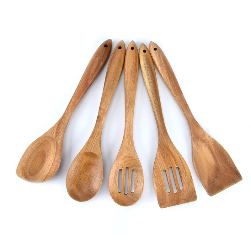 
OEM/Wholesale Acacia Wood 5pcs Kitchen Utensil Set Wooden Accessories Slotted Turner Leaky Spoon Cooking Tool Sets  (62484363007)