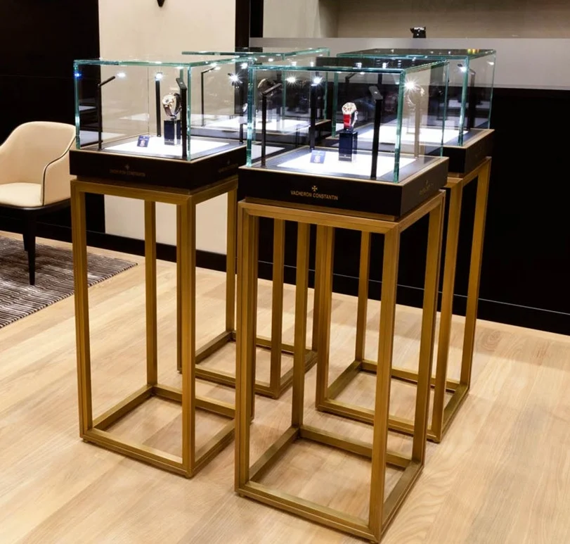 Stainless Steel Watch Jewelry Display Case Jewelry Tower Showcase Retail Metal Jewelry Display Cabinet with LED Light