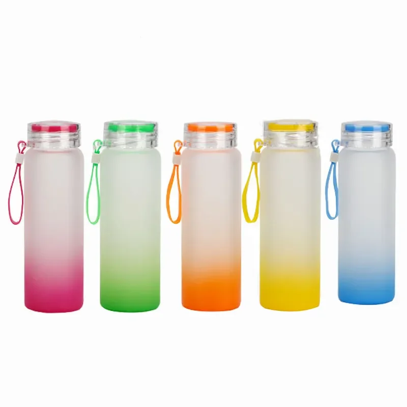 Wholesale Portable USA Warehouse Blanks Borosilicate  Water Bottle 17oz Gradient Frosted Color Sublimation Glass Water Bottle
