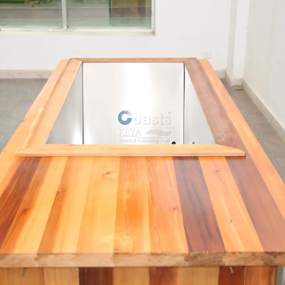 Outdoor Square Cold Plunge Tub With Chiller 1hp Recovery Chamber Wood Ice Bath Tub For Sports Recovery