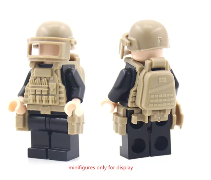 MOC Equipment Set Helmet Armor Sandbag World War II Soldier Accessories Army Military Weapon Bag ww2 Bricks Helmets