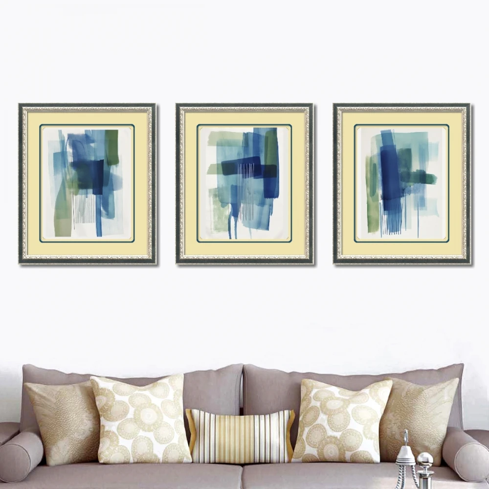 Scandinavian Style Abstract Painting in Blue Practical and Good-Looking Framed Novelty for Home Living Room Decorative Art