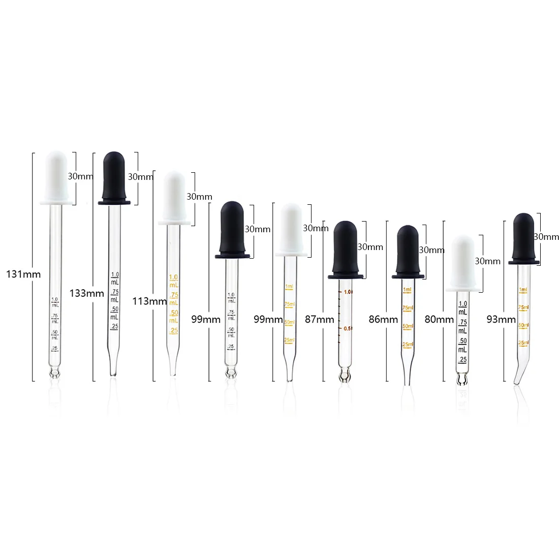 Droppers Clear Liquid Medicine Eye Dropper with Bulb Tip Silicone and glass Pipettes