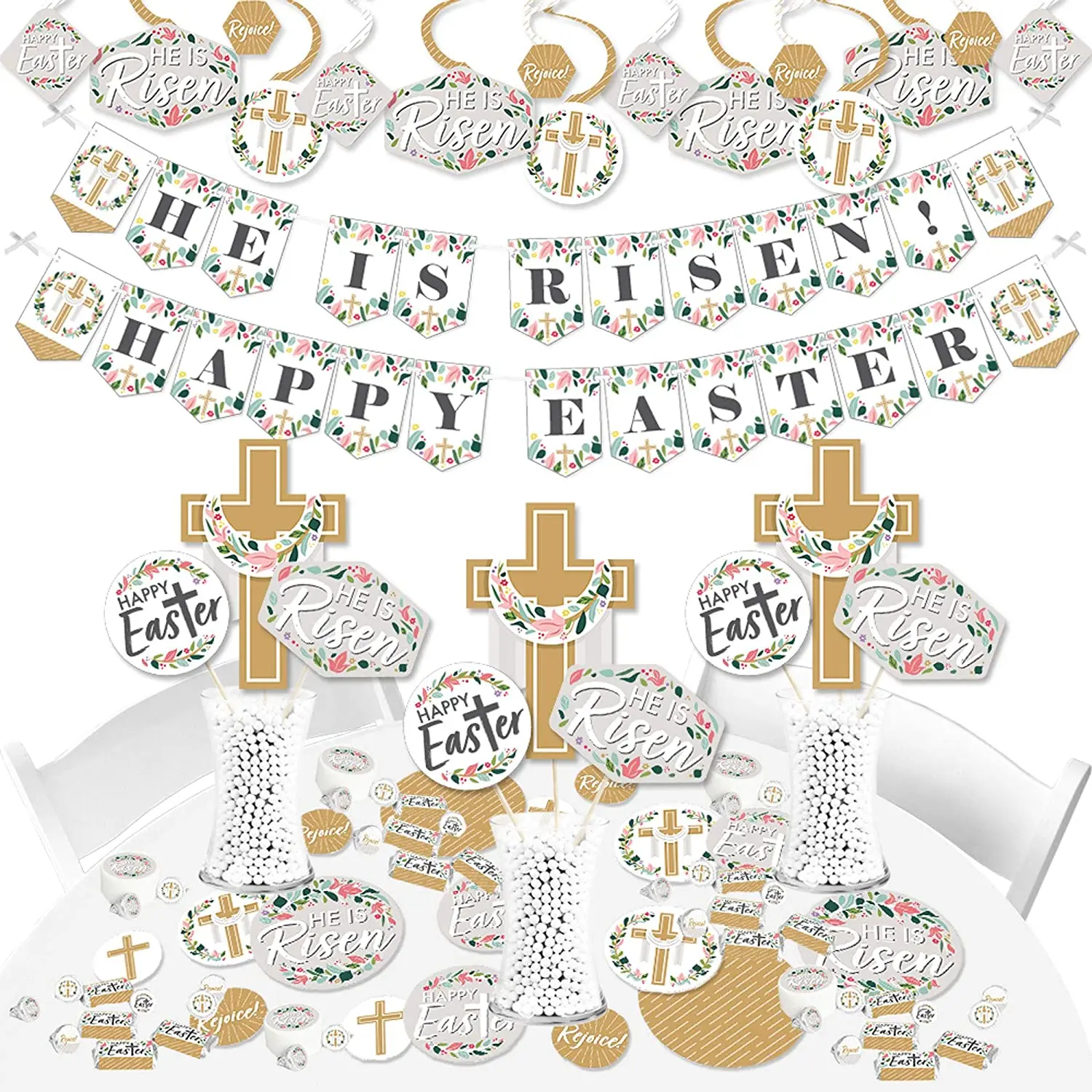 Religious Easter HE IS RISEN Christian Holiday Party Supplies Banner Decoration Kit
