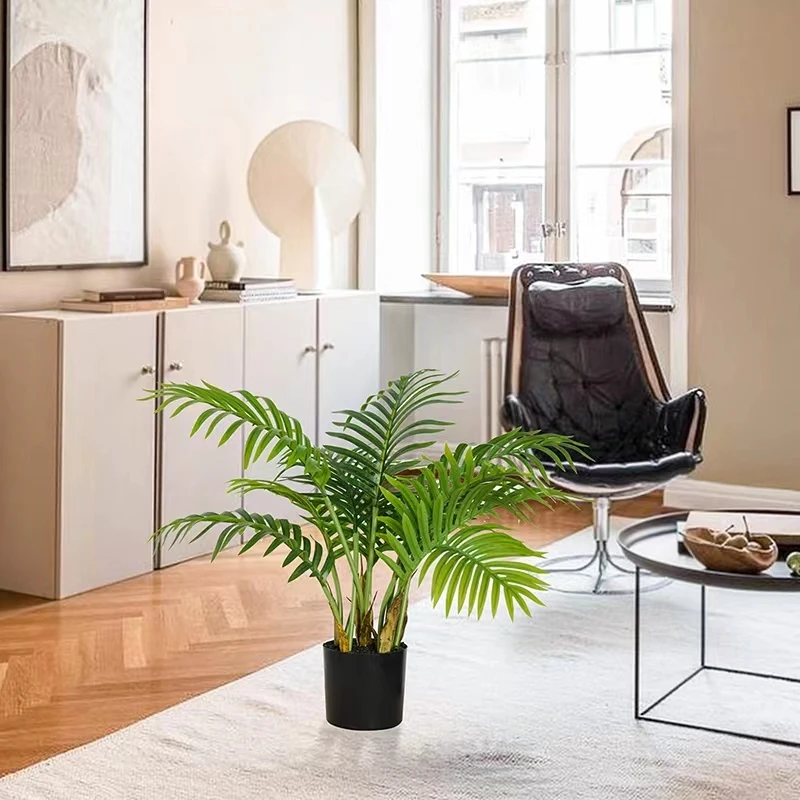 Hourpark Wholesale Green Decorative Artificial Bonsai Palm Tree 2 Pcs Outdoor Indoor Plastic Artificial Plants