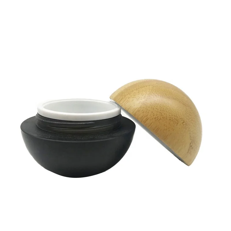 Black Round Ball Acrylic Cream Jar with bamboo lids