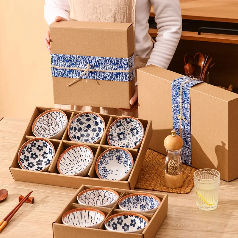 Japanese Style Ceramic Bowl Set Kitchen Noodle Bowl Tableware Set Microwave Safe Gift Box