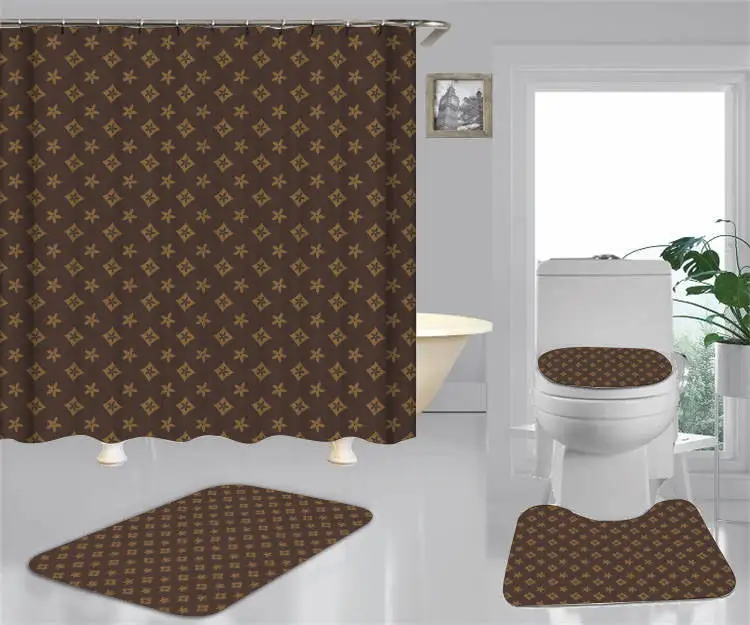 Fashion wholesale waterproof home designer bathroom sets with shower curtain and rugs