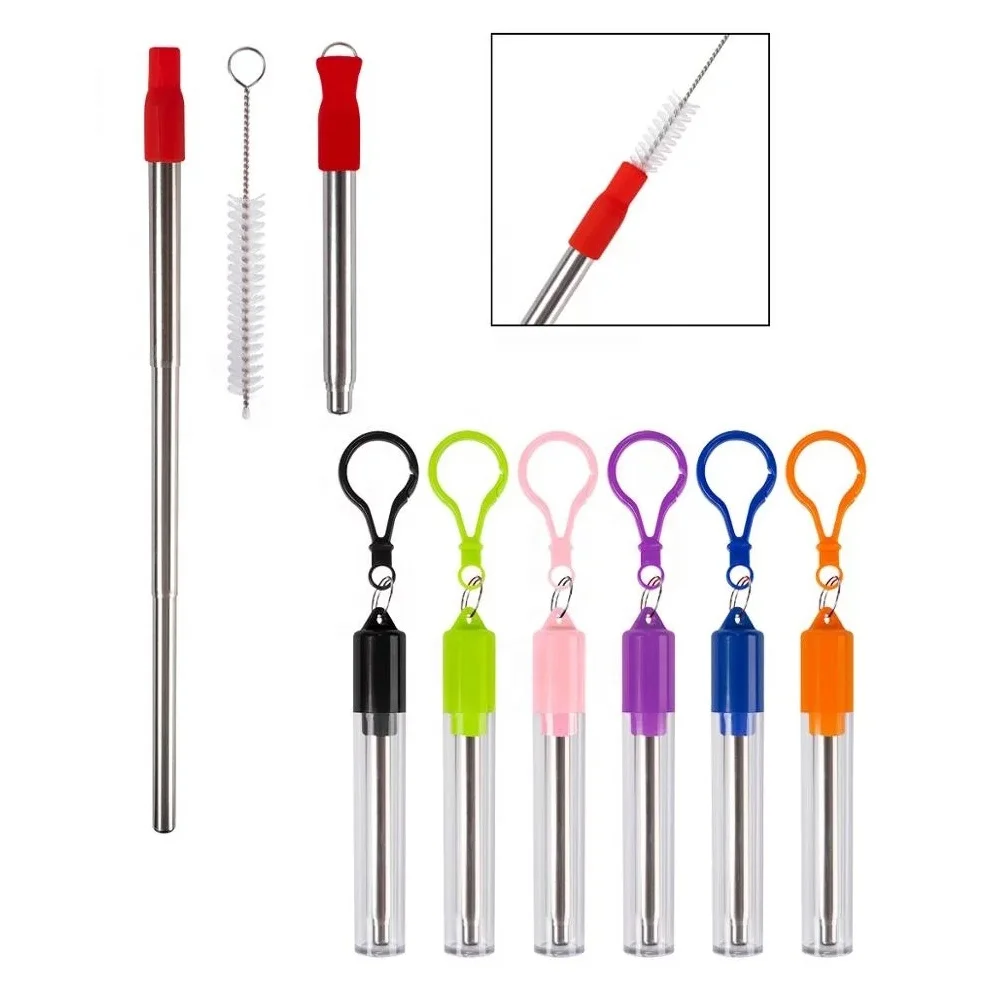 Портативная многоразовая Металлическая телескопическая солома из нержавеющей стали Складная Питьевая соломинка с чистящей щеткой для путешествий