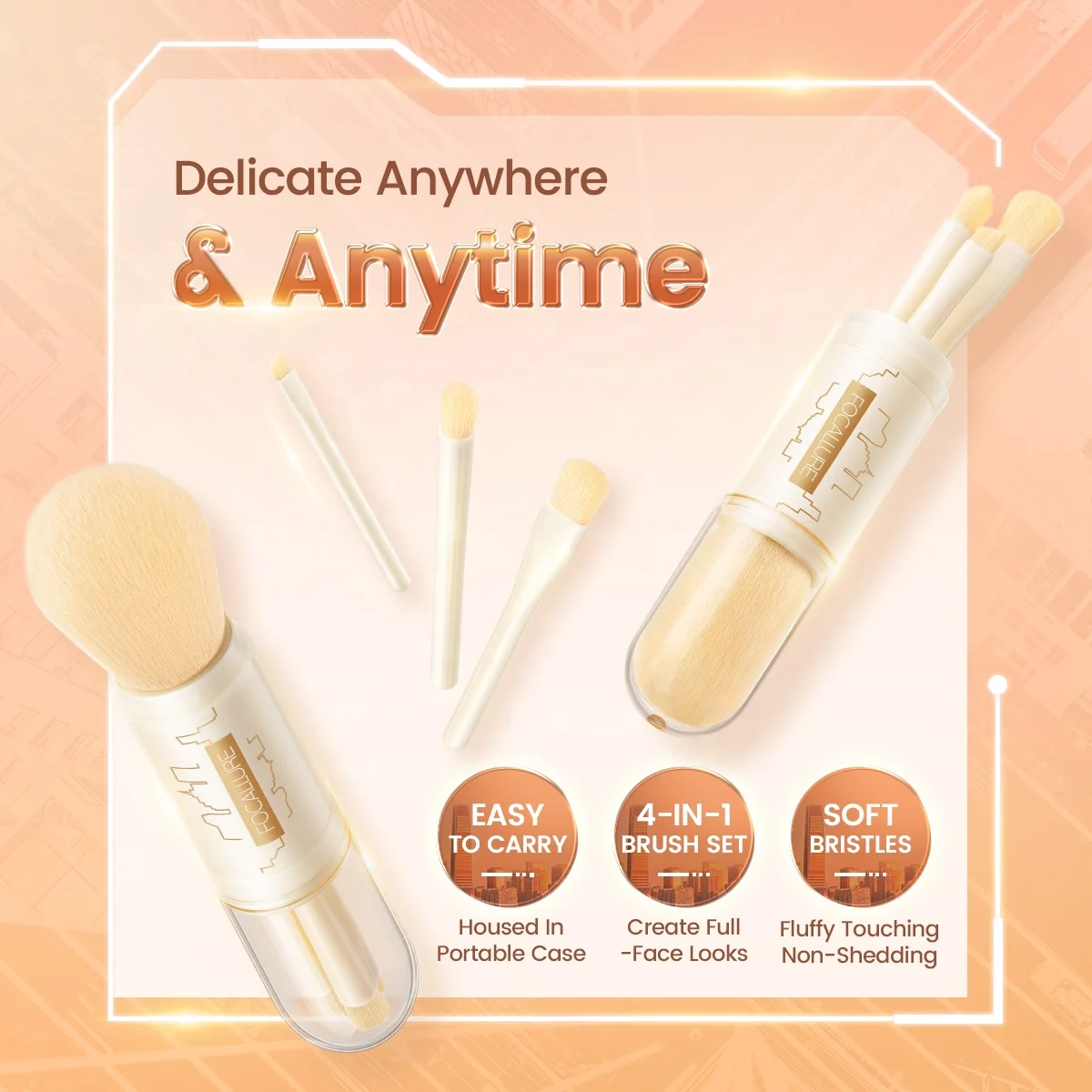 FOCALLURE FA-T02  Quality Makeup Brushes Set Mini Cosmetic Brush 4 in 1 Makeup Brush