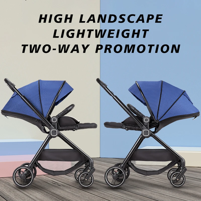 Good Quality Aluminum Frame Four Wheels Two-Way Lightweight Foldable Baby Strollers Prams 2 In 1