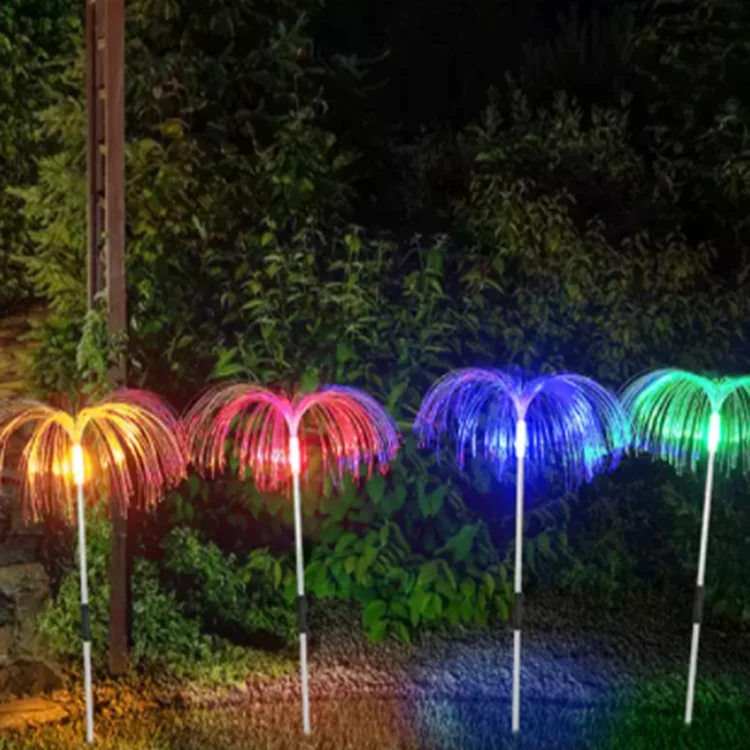 KINZ 4 In 1 Outdoor Solar Led Fiber Optic Flower Jellyfish Light Led Fiber Optic Lights Decoration Lamp For Garden