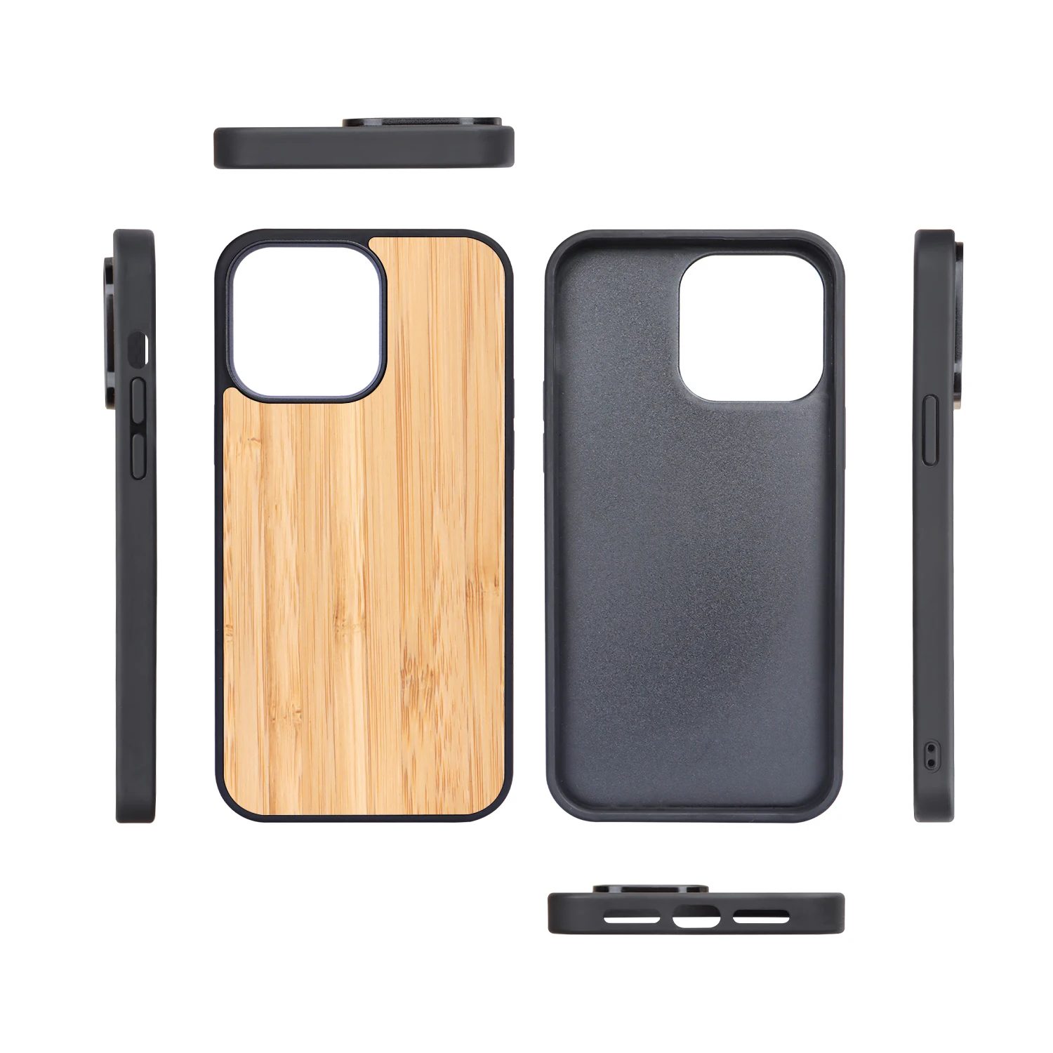 Carcasa De Telefono TPU PC Hard Back Cover Laser Designs Logo Bamboo Wooden Case For iPhone 14  Pro Max Case Wood Phone Case
