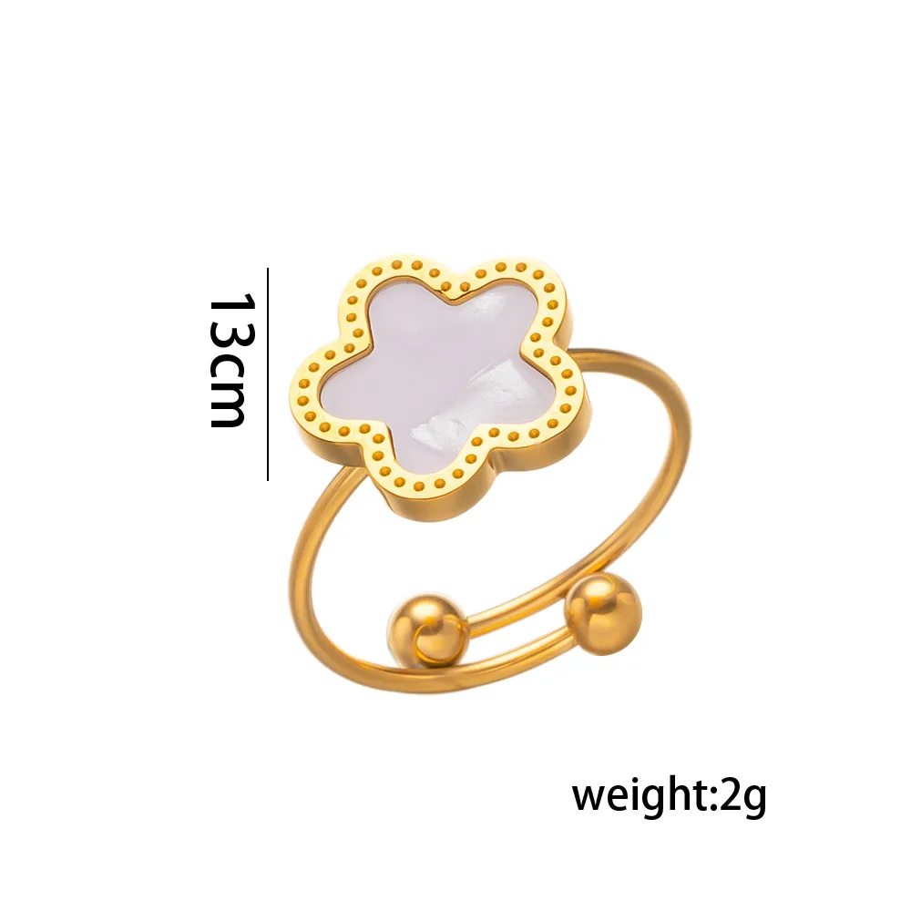 Hot Stainless Steel 18k Gold Shell Four Leaf Clover Flower Open Finger Ring Women Adjustable Knuckle Stacking Ring For Gift