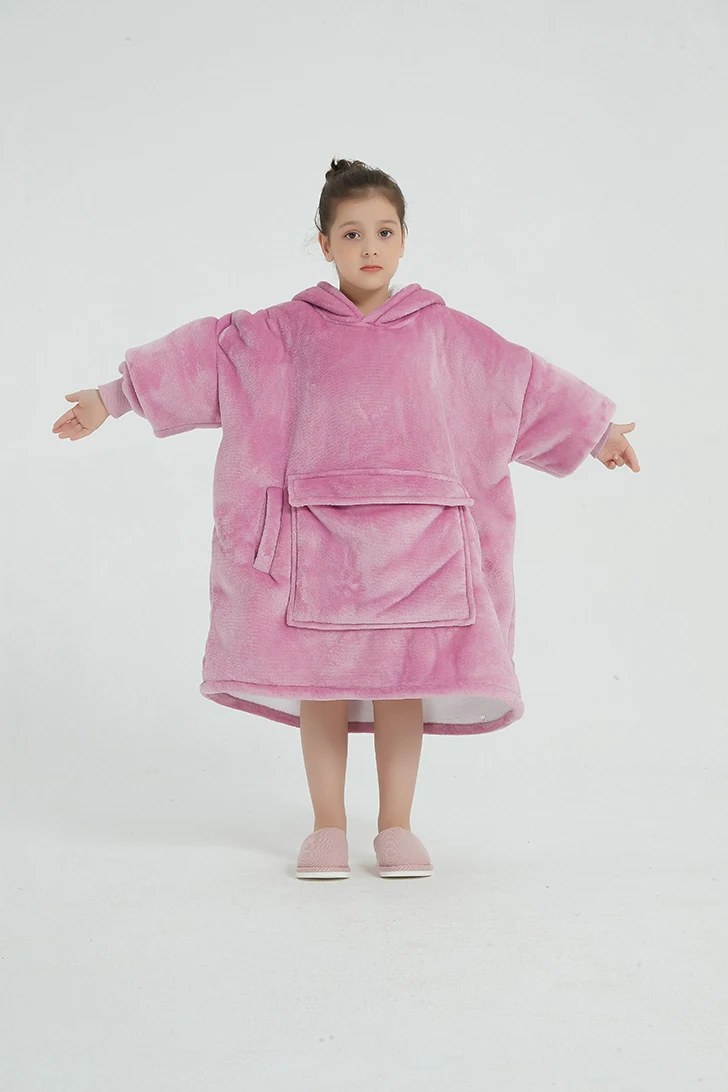 Sample Available Wearable Blanket Hooded Sweatshirt Blanket Children Wearable Fleece Sherpa Oversized Hoodie Blanket For Kids