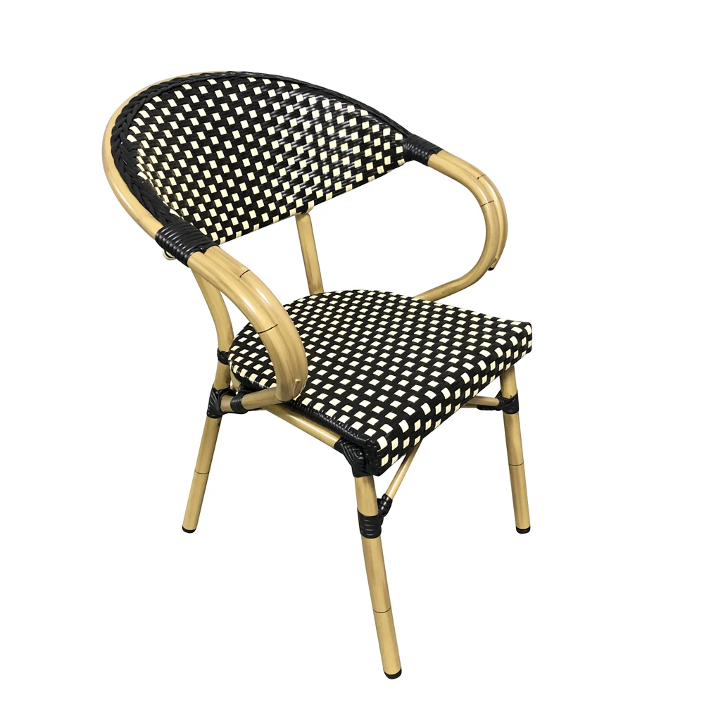 Uplion Outdoor French Bistro Chair Aluminum Bamboo Look Bistro Coffee Bar Rattan wicker Chair