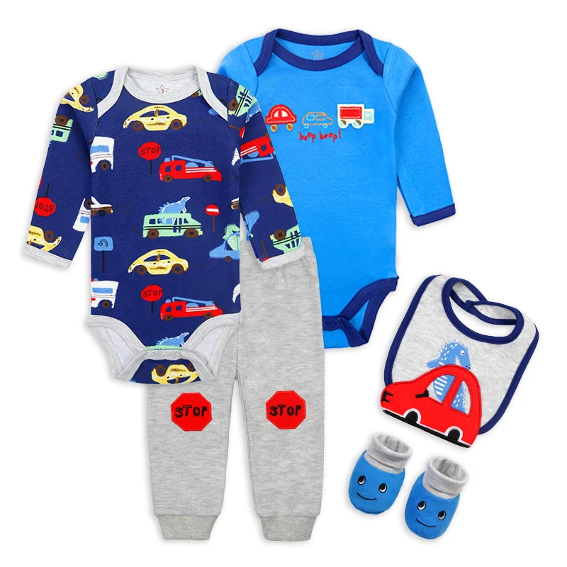 New Fashion 100% Cotton Embroidered Baby Clothes Long Sleeve Baby Boy Clothing Set