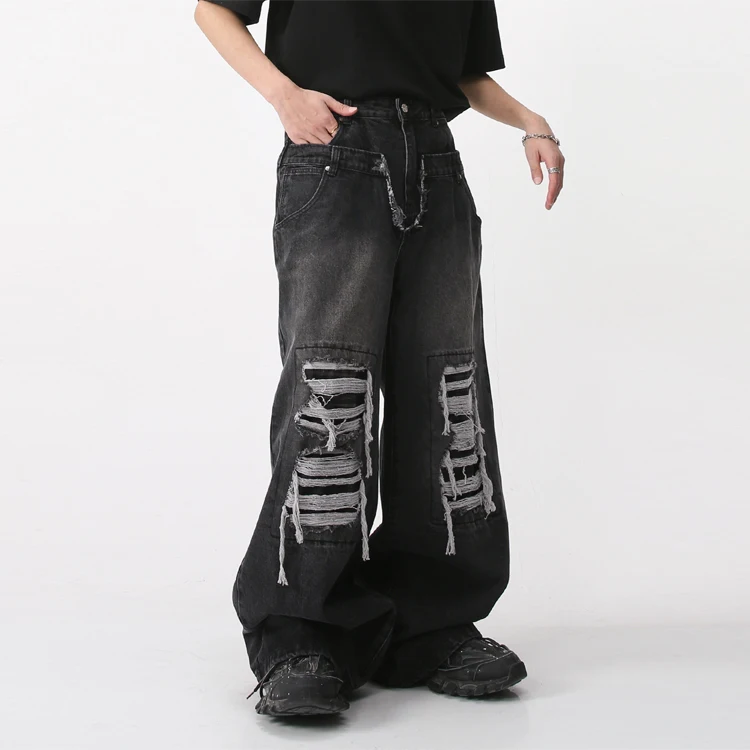 OEM factory Custom men ripped jeans hip hop loose fit jeans men jeans men denim