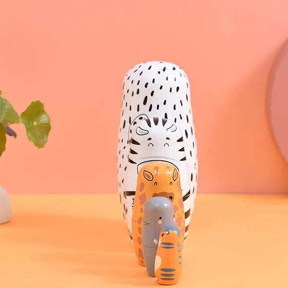 2024 New Design Paint animal Children Custom Nesting Russia Doll Toy Wooden Matryoshka
