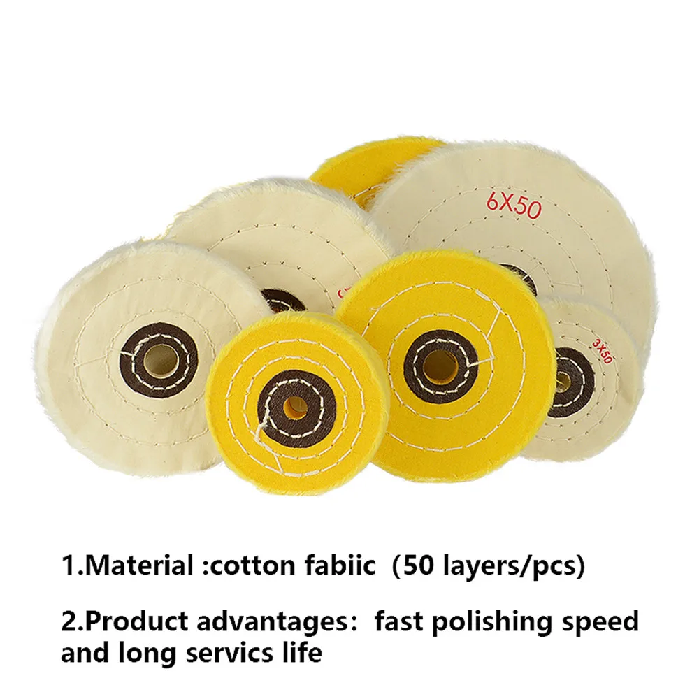 Buffing Wheel Mirror Polish Tools 3 4 5 6 Inch White / Yellow Inner Hole 10-16Mm for Metal Polishing Tool Cotton Cloth Wheel