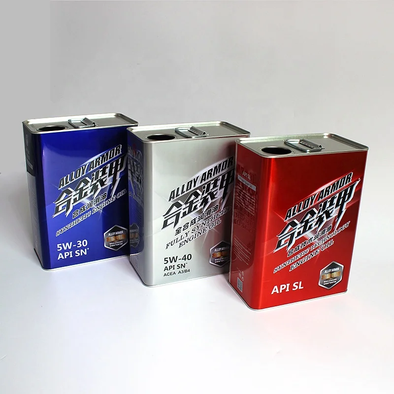 Printed 1Gallon 4 Liter F Style Jerry Rectangular Engine Oil Tin Cans with Metal Lid and Handle