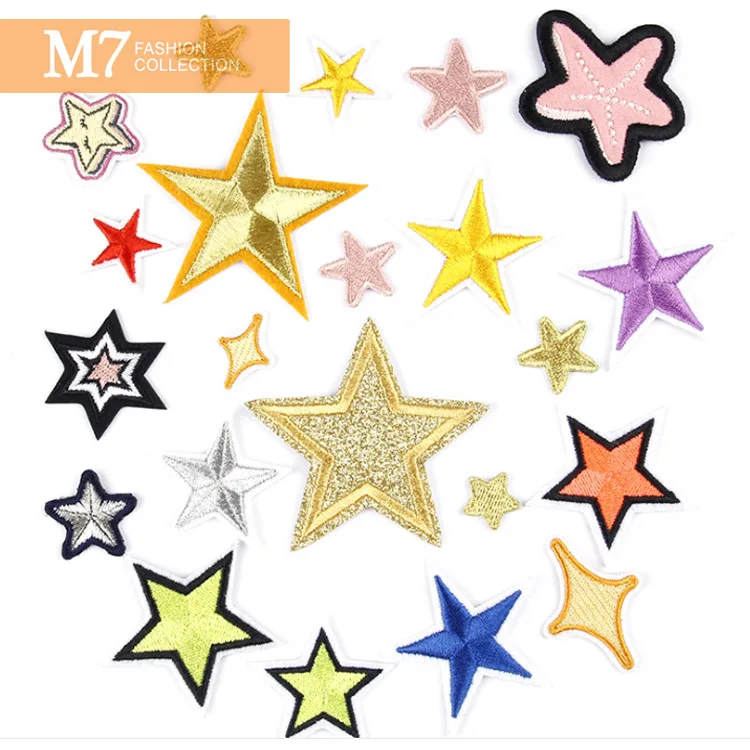 Термопресс HZ009, нашивки с вышивкой для одежды/сумок, тканевые нашивки на заказ, цветные звезды, ПВХ бусины, ручная работа, печатные ткани