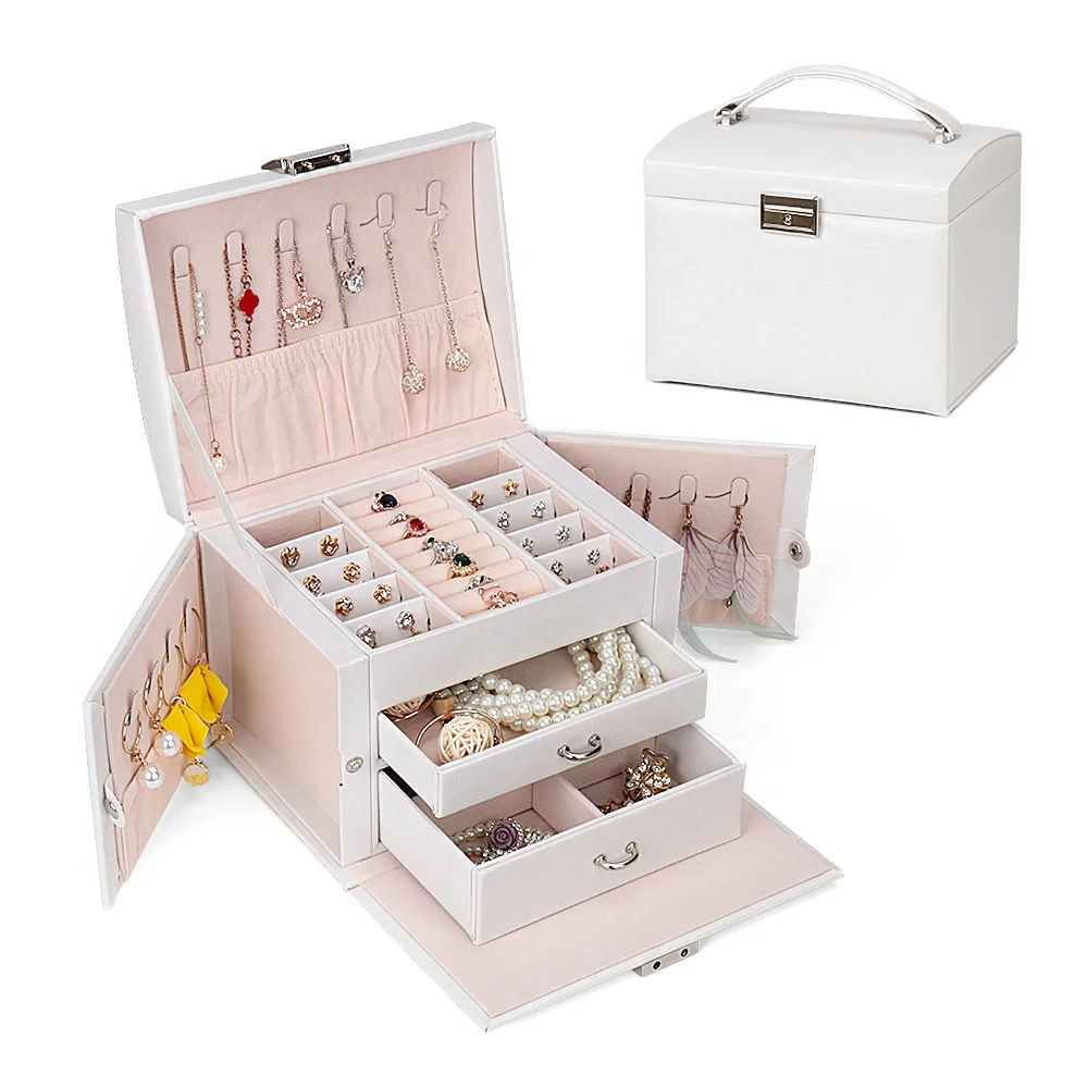 Маленькая шкатулка для украшений маленьких девочек органайзер цвета слоновой кости и розового дорожная кейс хранения ювелирных изделий-BMD