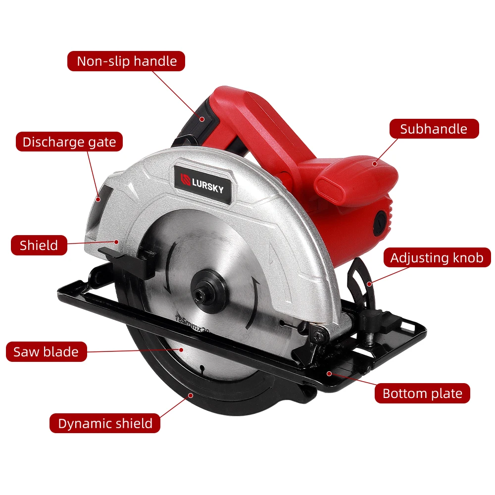 LURSKY Portable  1400W Electric Wood Cutting 7 1/4 banco sega circular saw blade