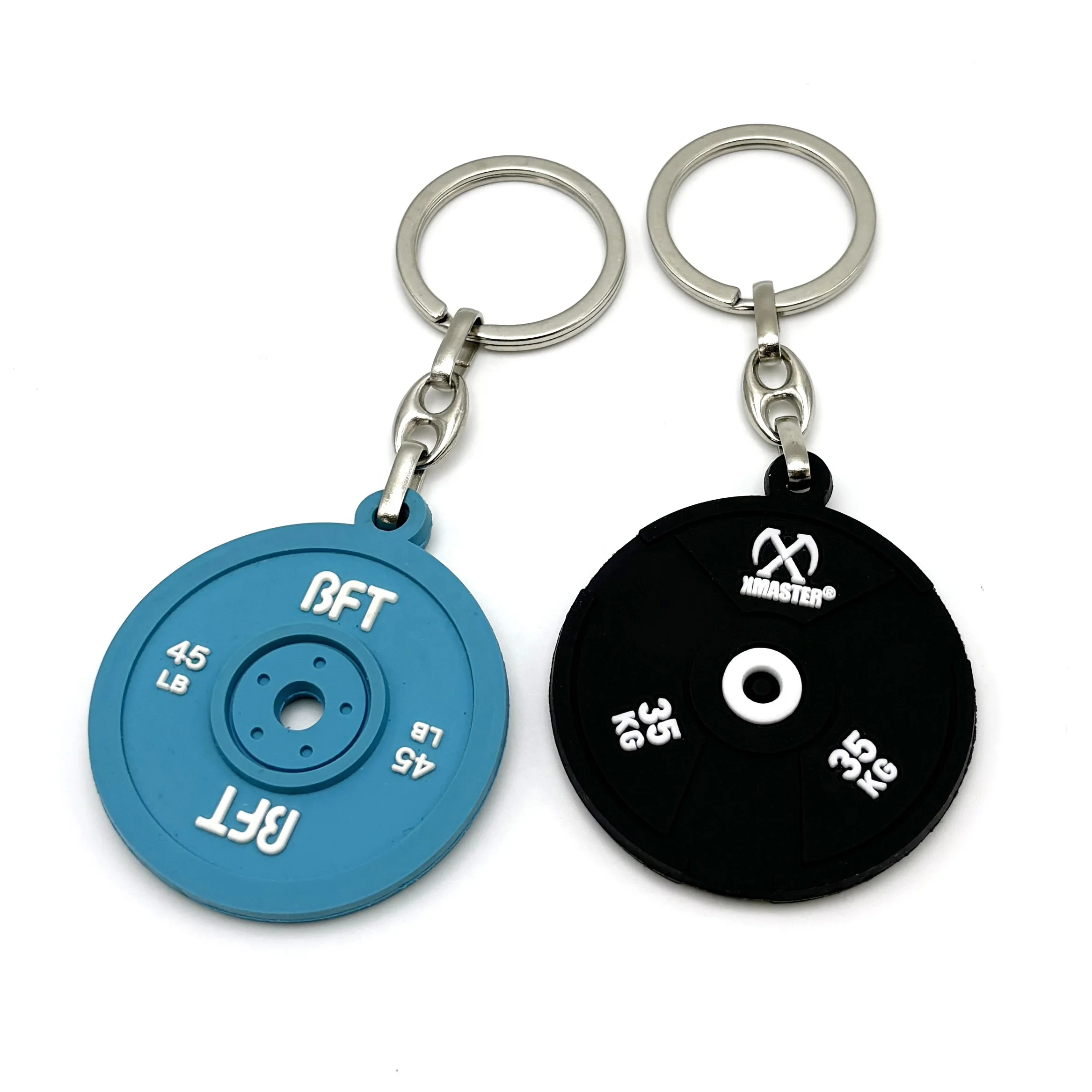 Custom 3D Gym Keychain Double Side PVC Rubber Fitness Dumbbell Keychain Pvc Rubber Keychains Key Ring With Logo