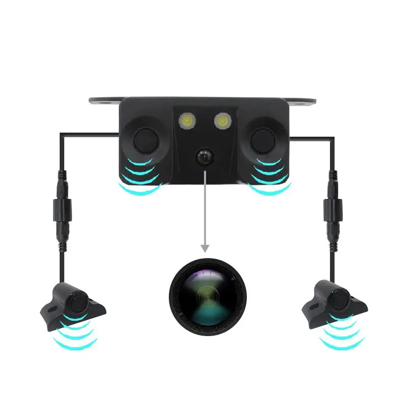 3-in-1 Truck visual reversing radar camera with 2 parking Sensors connected to navigation display no-punch