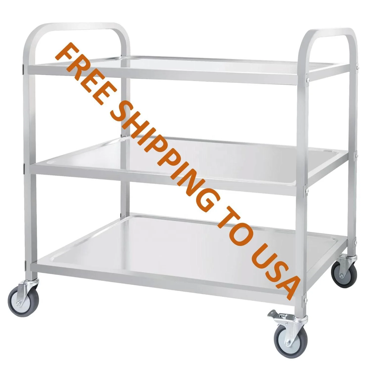 3-Tier Stainless Steel Cart Serving Cart with Wheels Trolley Kitchen Food Storage Cart with Locking Wheels For Restaurant