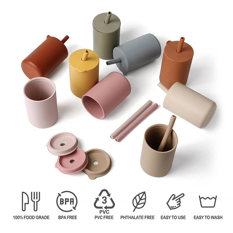 Детская мягкая чашка для воды с рисунком животного, без БФА, силиконовая тренировочная чашка с крышкой