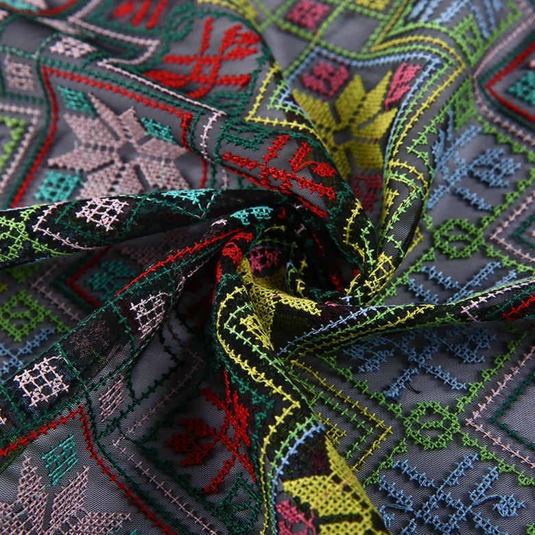 New Products Multicolor Women's Dresses Fine Mesh Embroidery Fabric 2019