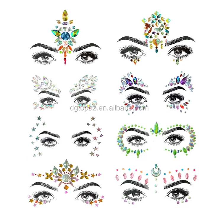 Free sample Face jewels custom mermaid tattoo sticker factory crystal face jewels