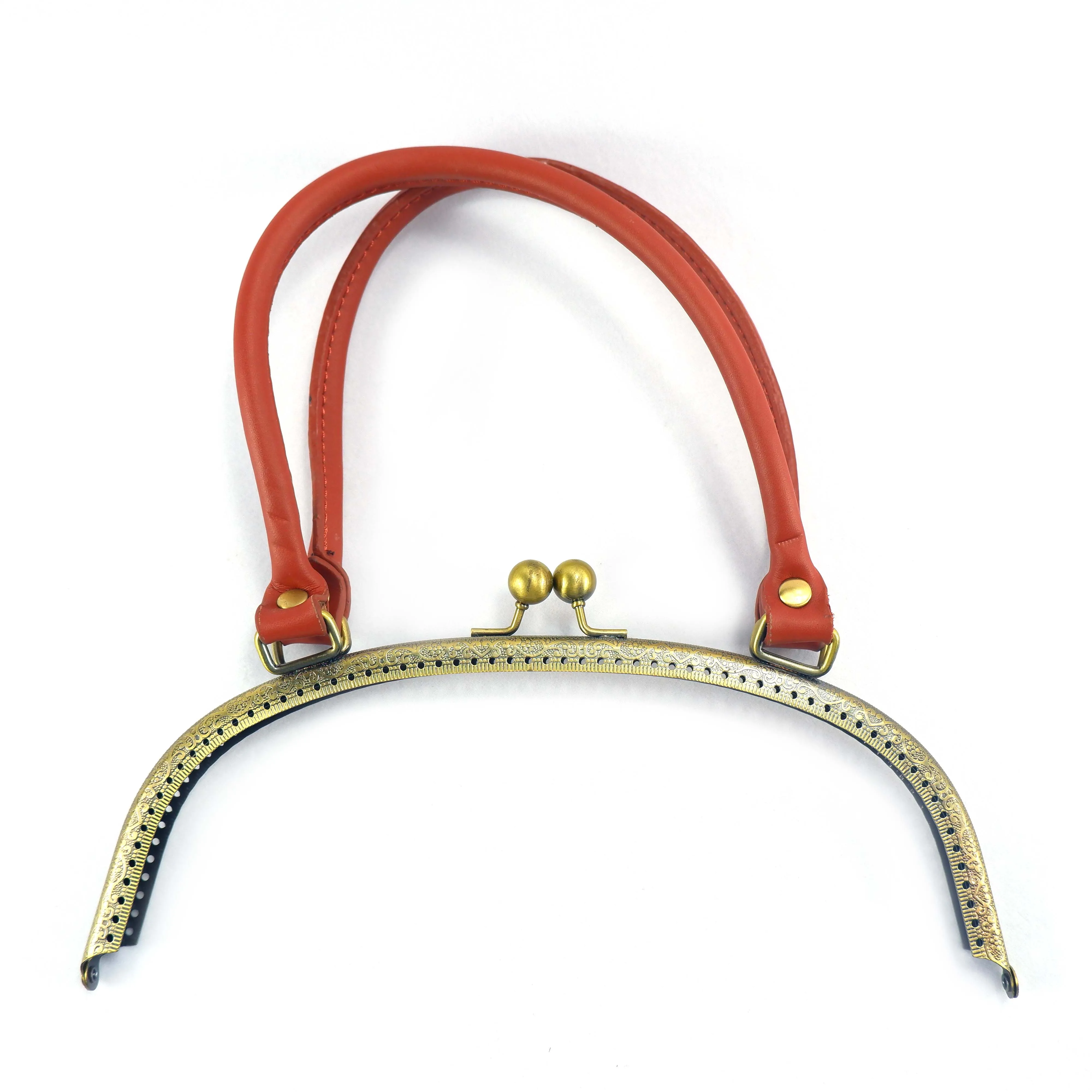 24.7*9.5cm Color Brown purse metal frame with leather handle bag frame closure hardware