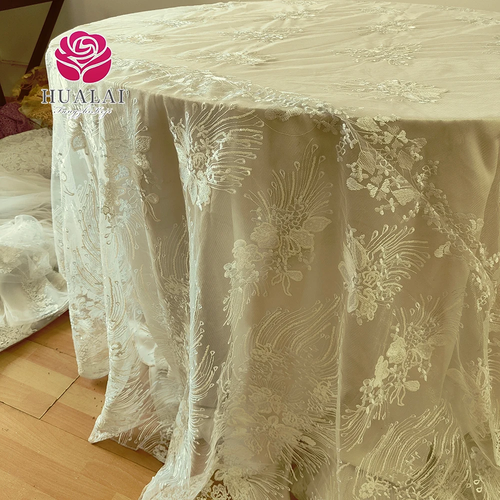 elegance flower fancy crystal beaded pattern designs embroidery sequin lace polyester rectangle table overlay cloth wedding