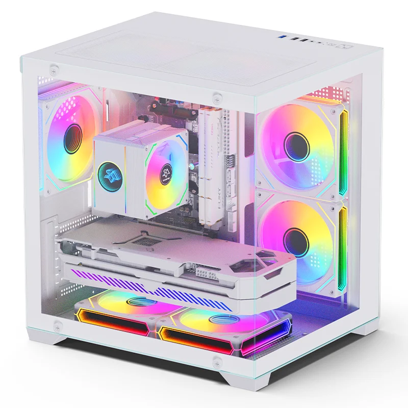 SNOWMAN Hot Sales Case Gamer PC Mid Tower Customized Computer Case MATX Mini ITX Tempered Glass Desktop PC Gaming Case White