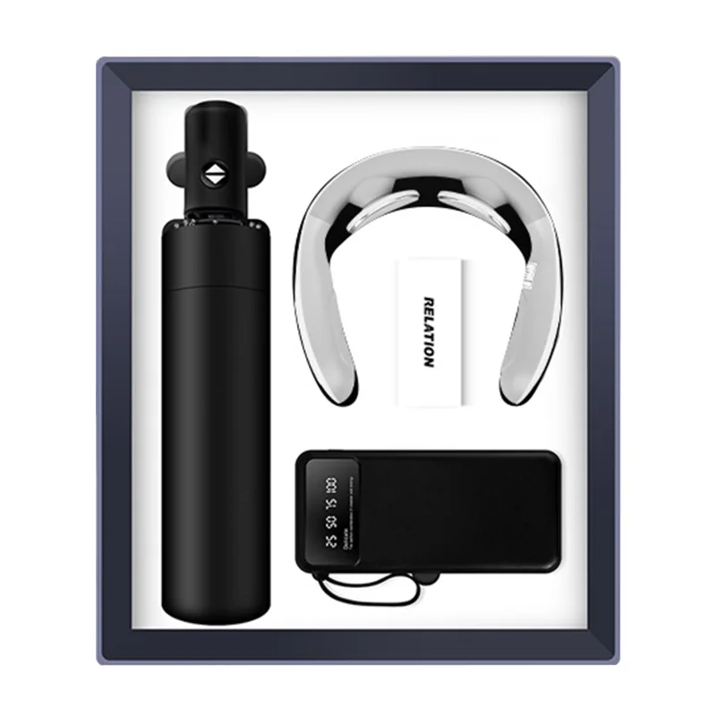 3 in 1 vacuum flask Neck massager Power bank with phone stand Luxury Business Welcome Cooperate Gift Set