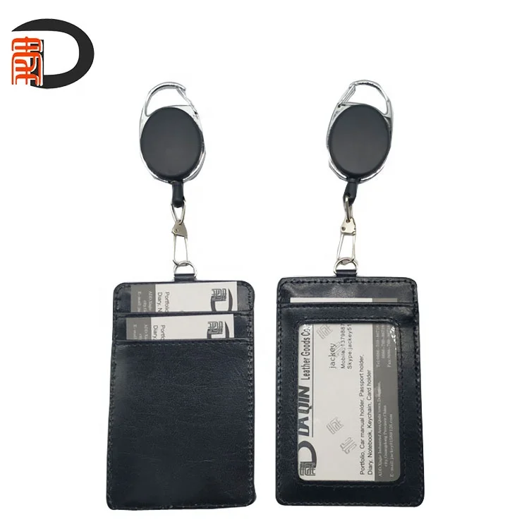  2020 bonded leather id card holder identity badge with easy pull