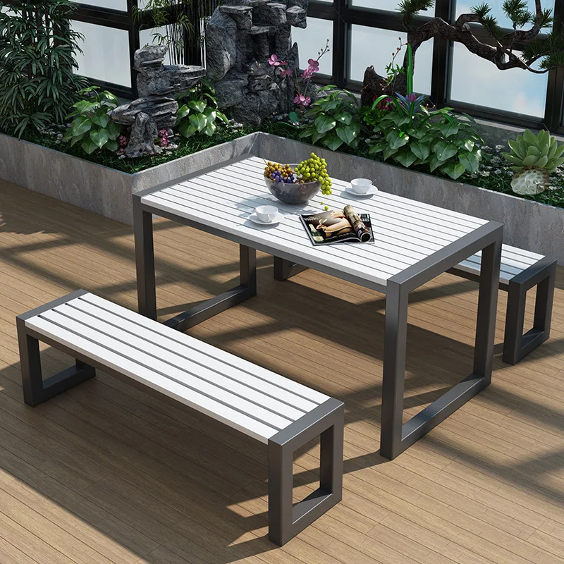 Modern outdoor metal-plastic wood garden Villa patio furniture Outdoor bench garden table and chairs