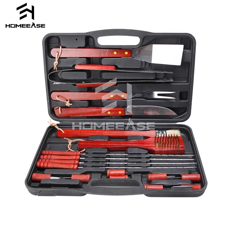 
2021 hot sale 18 pcs bbq tool set grill utensil aluminum case outdoor barbecue accessories 