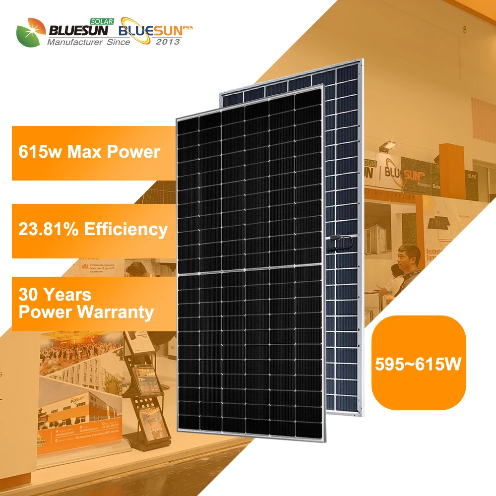 Bluesun hot sale 610w solar panel double black half cell topcorn solar panel  high efficiency