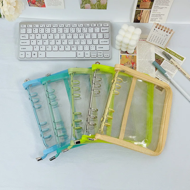 A6 PVC Transparent Soft Shell Zipper Hand Account Budget Binder Planner Organizer Loose Leaf Binder Notebook DIY Cover